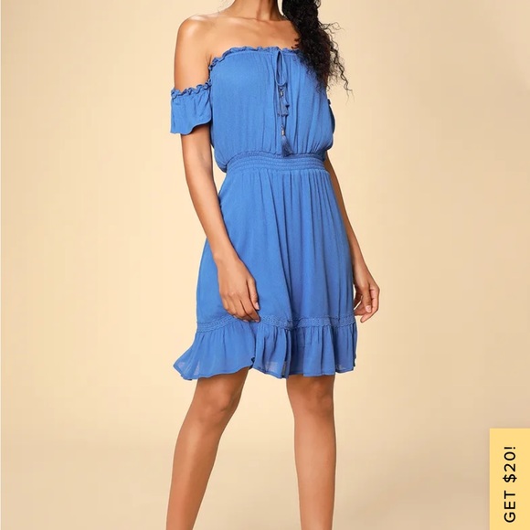 LuLus Blue Off the Shoulder Mini Dress - Picture 3 of 4